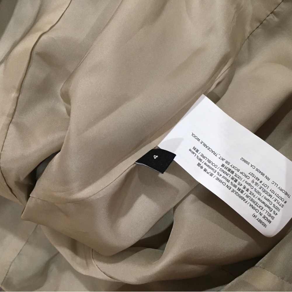Theory Jacket Crop Boxy SB Blazer Women 4 Grey Cinder Melange Traceable Wool New - Picture 6 of 6